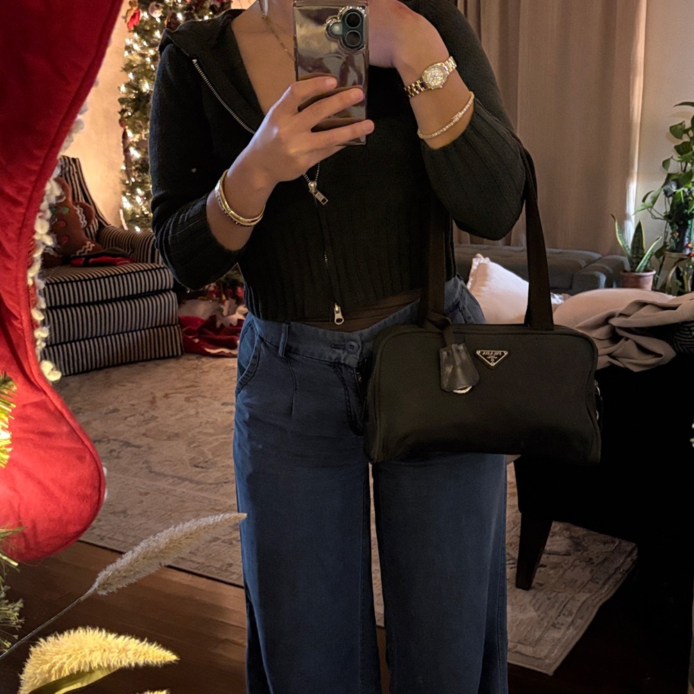 Prada Black Nylon Handbag with Brown Straps - Picture 11 of 11